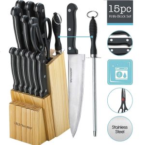 15 Piece Knife Set With Wooden Block
