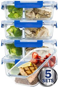 Misc Home larger premium 5 set glass meal prep container