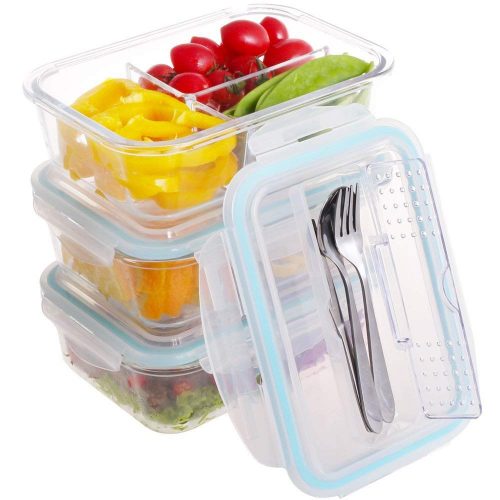 S Salient glass meal prep containers 3 compartment