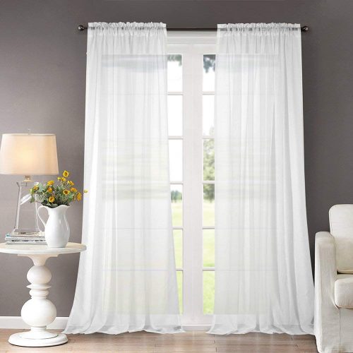 Dreaming Casa Solid Sheer 96 Inchh Curtains Draperie white Rod Pocket Two Panels