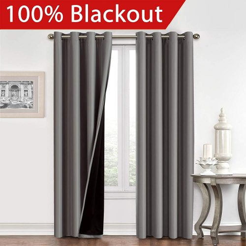 Flamingo P Full Blackout Grey Curtains, a 96 Inch Curtain Window Treatment Panels