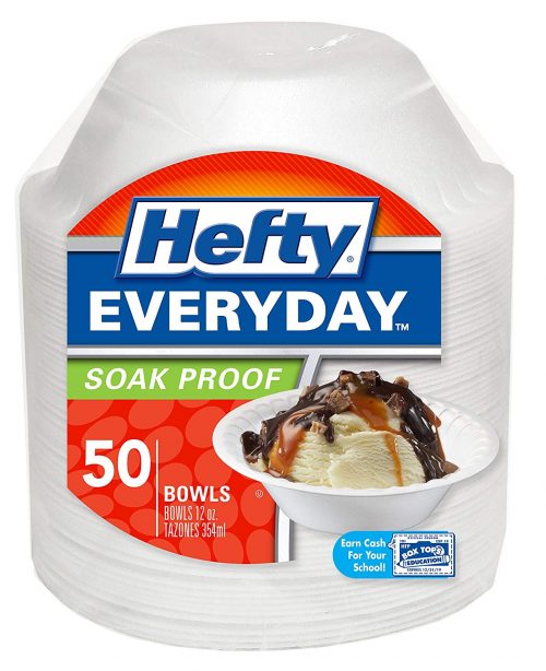 Hefty Everyday Foam Disposable Bowls (White, Soak Proof, 12 Ounce, 50 Count)