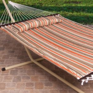 Island Bay Standing Hammock with Detachable Pillow, Quilted Fabric Bed, Blue Stripe