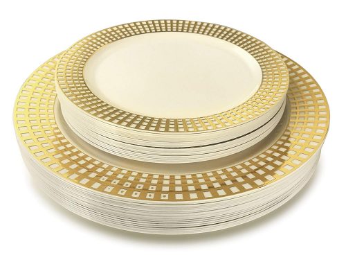 OCCASIONS 50 Piece China Like Wedding Disposable Plastic Plates