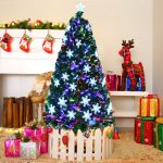 Goplus 7ft Artificial Christmas Tree pre-lit fiber Optic Premium Spruce Hinged Tree