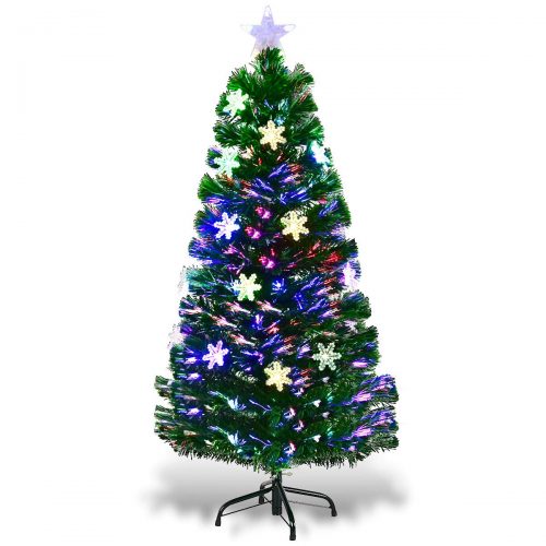 Goplus Pre-Lit Fiber Optic Christmas Tree with Multicolor Led Lights