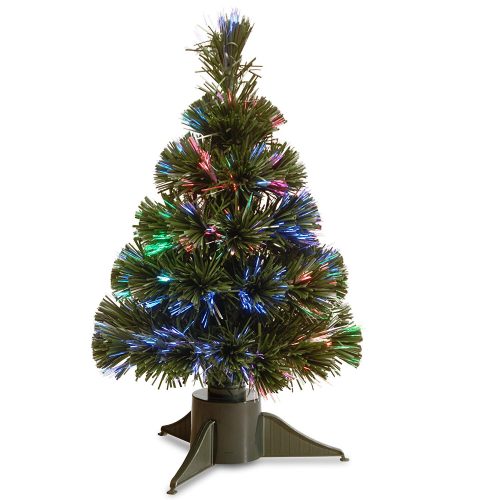 National Tree 18 Inch Fiber Optic Ice Tree in Green Stand with Multicolor Battery Operated LED Lights with Timer