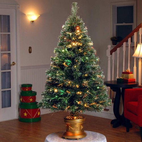 National Tree 48 Inch Fiber Optic Radiance Fireworks Tree with LED Lights in Gold Base