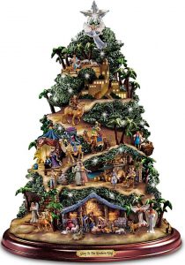 Thomas Kinkade illuminated nativity tabletop tree by Bradford Exchange