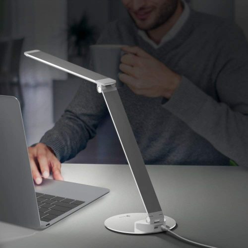 LED Desk Lamp with USB Charging Port, Eye- Care Dimmable Lamp, Metal, Glare-Free