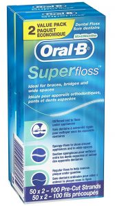 Oral-B Super Floss Pre-Cut Strands, Mint, 50 Count twin pack by Oral-B