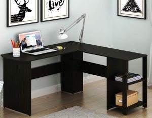 SHW L-Shaped Home Office Corner Desk Wood Top, Espresso