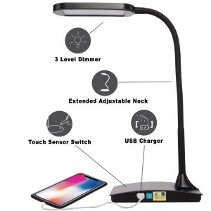 TW Lighting IVY-40BK The IVY LED Desk Lamp with USB Port