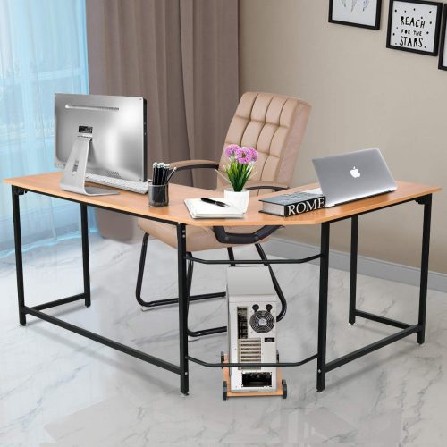 Tangkula L-shaped Desk Smooth Top Home Office Workstation Modern Study Laptop Desk with CPU Stand