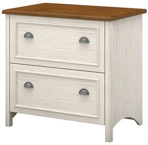Bush Furniture Stanford 2 Drawer Lateral File Cabinet | Antique White and Tea Maple
