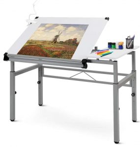 Tangkula adjustable drafting table with side shelf white