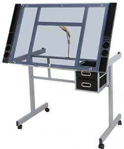 ZENY Glass Top adjustable drawing desk
