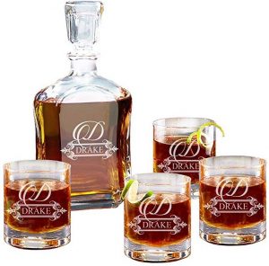 Personalized 5 pc whiskey decanter set by My Personal Memories