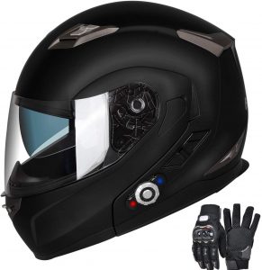 Motorcycle Bluetooth Helmets, FreedConn Flip up Dual Visors Full Face Helmet Built-in Integrated Intercom Communication System