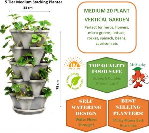 5 Tier Stackable Strawberry, Herb, Flower, and Vegetable Planter - Vertical Garden Indoor/Outdoor