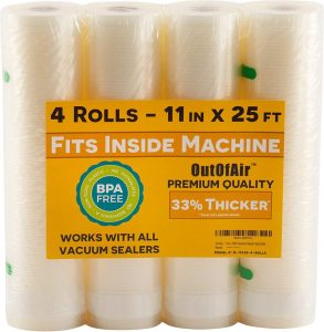 11" x 25' Rolls (Fits Inside Machine) - 4 Pack (100 feet total) OutOfAir Vacuum Sealer Rolls