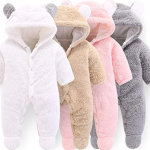 VNVNE Newborn Baby Cartoon Bear Snowsuit Warm Fleece Hooded Romper Jumpsuit