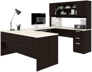 BESTAR U-Shaped Desk with Pedestal and Hutch - Ridgeley