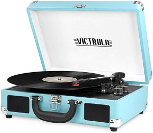 Victrola VSC-550BT-TQ is a 3-speed Bluetooth Record Player which come with a Suitcase to carry.