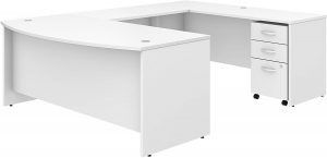 Studio C 72W x 36D U Shaped Desk with Mobile File Cabinet in White