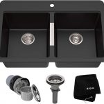 Kraus KGD-433B 33 1/2 inch Dual Mount 50/50 Double Bowl Black Onyx Granite Kitchen Sink