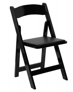  HERCULES Series Black Wood Folding Chair - Padded Vinyl Seat 