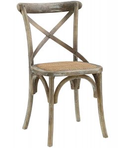 Modway Modern Farmhouse Cross Back Solid Elm Wood Dining Side Chair With Rattan Seat