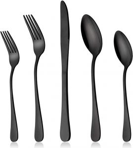 LIANYU black silverware set comes with 20 pieces of stainless steel flatware cutlery set of 4 and dishwasher safe