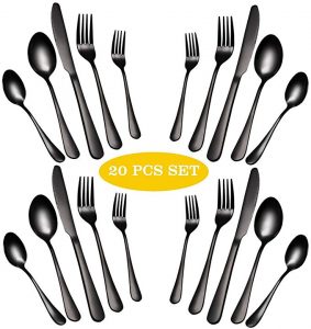 Maredash 20 Piece Black Silverware Set, Flatware Set Stainless Steel Cutlery Mirror Polished Utensil Tableware Sets