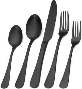 Matte black silverware set for 20 pieces. They are made of stainless steel for home use and restaurant use.