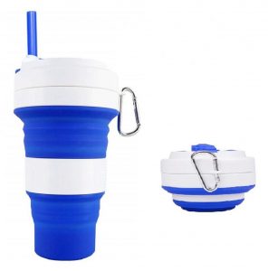 BicycleStore Collapsible Coffee Cup 2Pcs 300ml Foldable Silicone Drinking Cup Portable BPA Free Reusable Camping Collapsible Travel Cups Sports Water Bottle with Leak Proof Lids and Drinking Straw