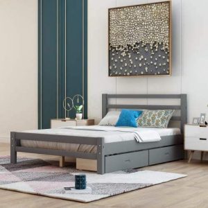 Full wood platform bed with storage drawers