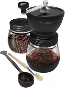 Hand Coffee Mill with Two Glass Jars(11oz each), Brush and 2 Tablespoon Scoop