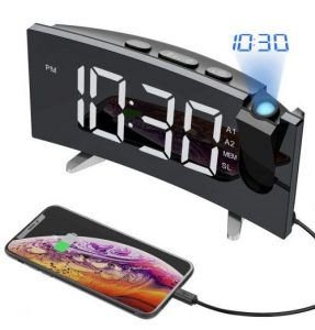 5'' Large Curved LED Display, 6 Dimmer, Dual Alarm with 4 Alarm Sounds, Digital Clock for Bedrooms Ceiling, USB Phone Charger