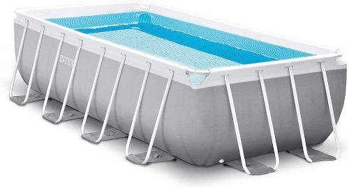 Intex swimming pool filled with water on display.