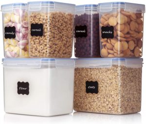 Vtopmart Airtight Food Storage Containers 6 Pieces - Plastic PBA Free Kitchen Pantry Storage Containers for Sugar,Flour and Baking Supplies - Dishwasher Safe - 24 Labels
