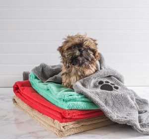 Bone Dry DII Microfiber Dog Bath Towel with Embroidered Paw Print