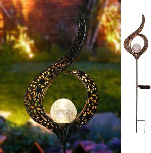 Flame Crackle Glass Globe Stake Metal Lights，Waterproof Garden Lights Decor for Pathway, Lawn, Patio, Yard