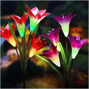 New Upgraded Solar Powered Garden Lights with Bigger Flower and Wider Solar Panel