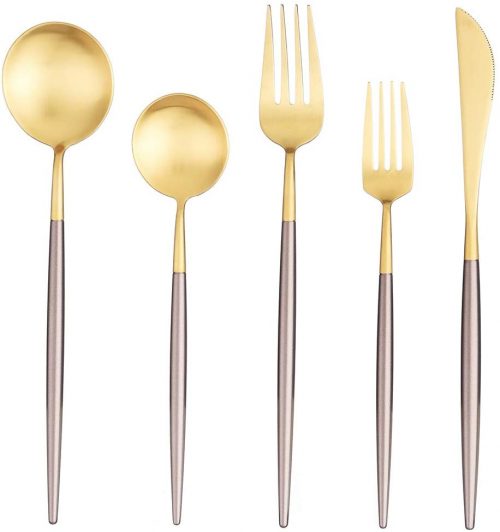 Gold Dinnerware Set Cutlery Tableware Include Knife Fork Spoon