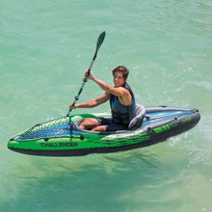 intex explorer k2 kayak, 2-person inflatable kayak set with aluminum oars and high output air pump