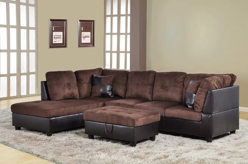 L-Shaped Sectional Couch with Storage Ottoman and Matching Pillows for Living Room