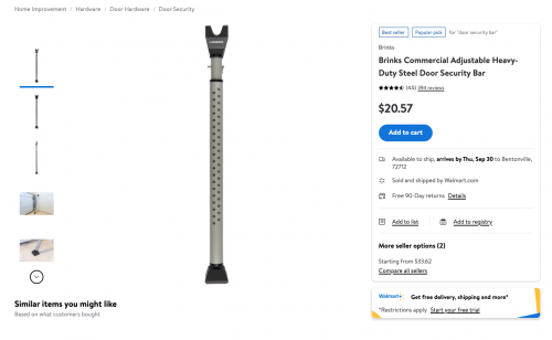 Door Security Bar for Sale on Walmart